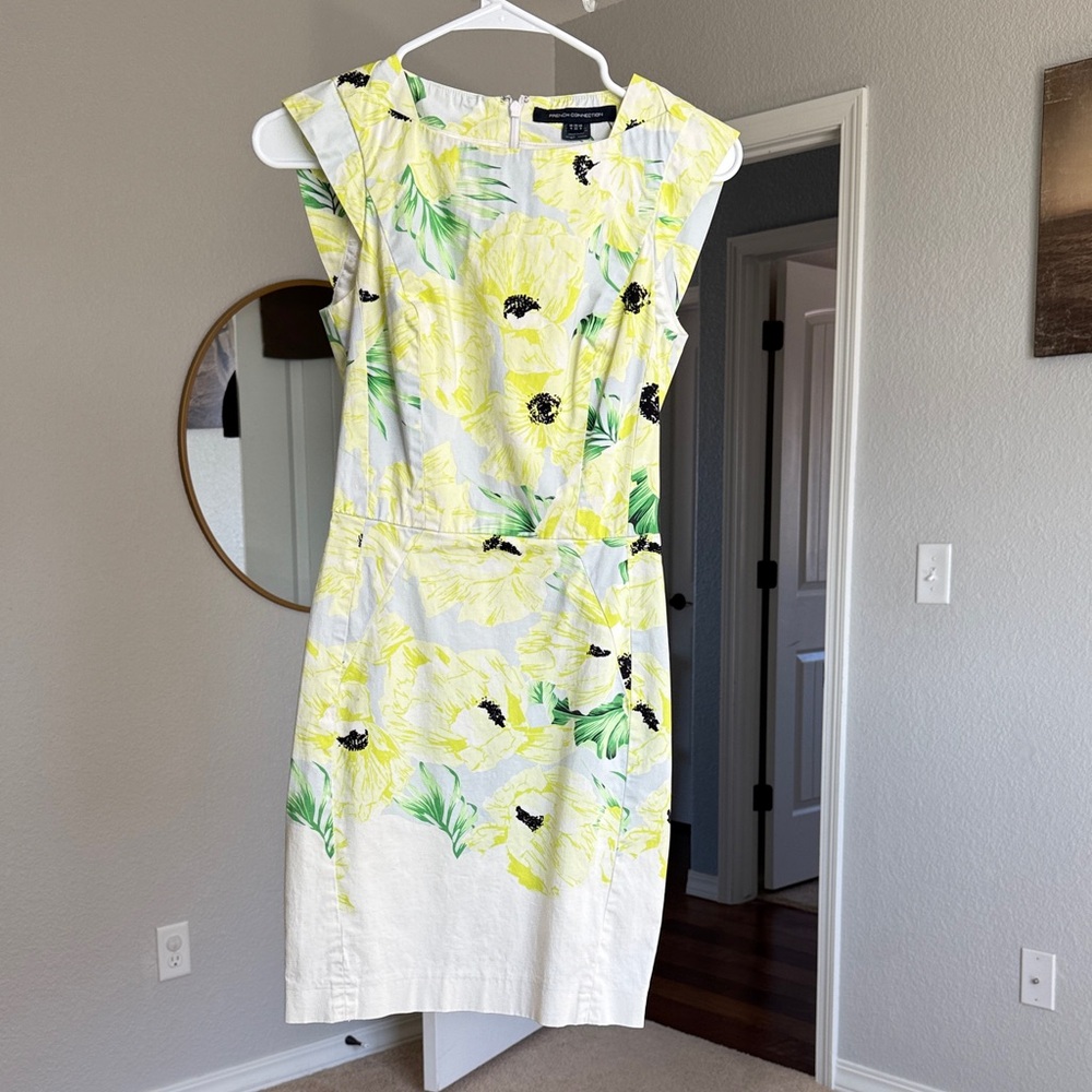 French Connection Yellow and White Floral Midi Dress